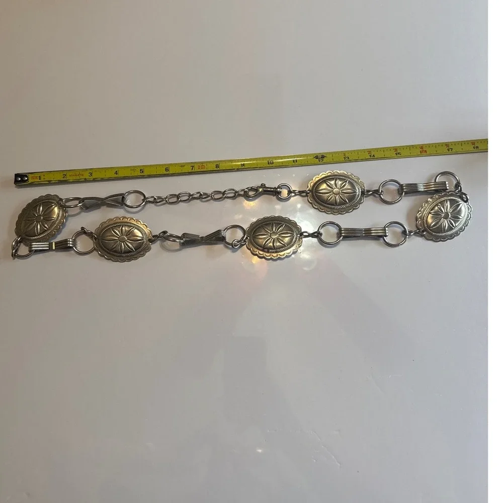 Concho Chain Belt Womens OS Silver Excellent Western Boho Sunburst